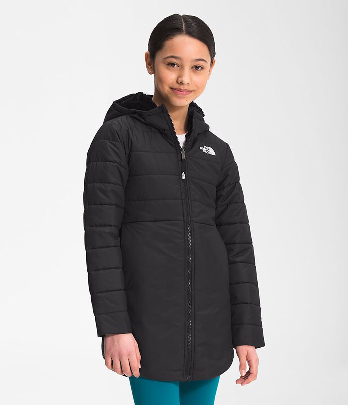 The North Face Jacket Reversible Mossbud Swirl Parka Black - Girls - Thailand YDLMN-8430